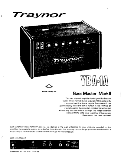 Traynor - Bassmaster MK II Yba 1 -Schematic and Operating Instructions Thumbnail
